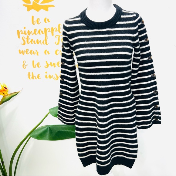Madewell Sweaters - MADEWELL Wool Black White Stripe Side Slit Sweater Long Sleeve Size Small